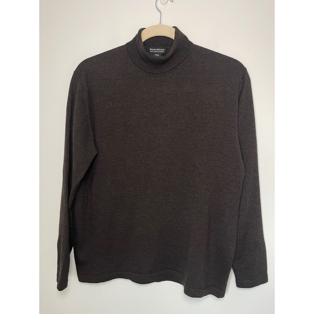Banana Republic Mens XL Extra Fine Italian Merino Wool Turtleneck Sweater Brown
